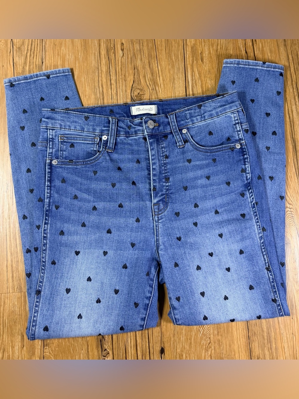 Madewell 10 High Rise Skinny Jeans Womens 30 Blue Black Heart Print Y2K